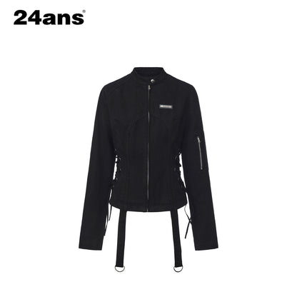 24ans Two Piece Long Sleeve Shorts Set For Women Black Gray Casual Denim Jackets