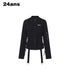 24ans Two Piece Long Sleeve Shorts Set For Women Black Gray Casual Denim Jackets