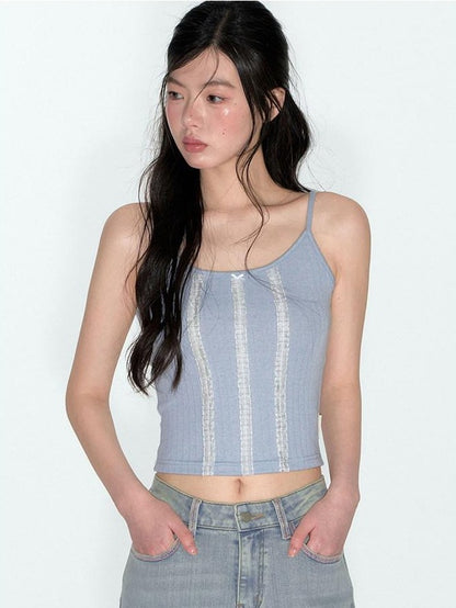 NAPSNAPS Layered Cropped Spliced Lace Trim Women&