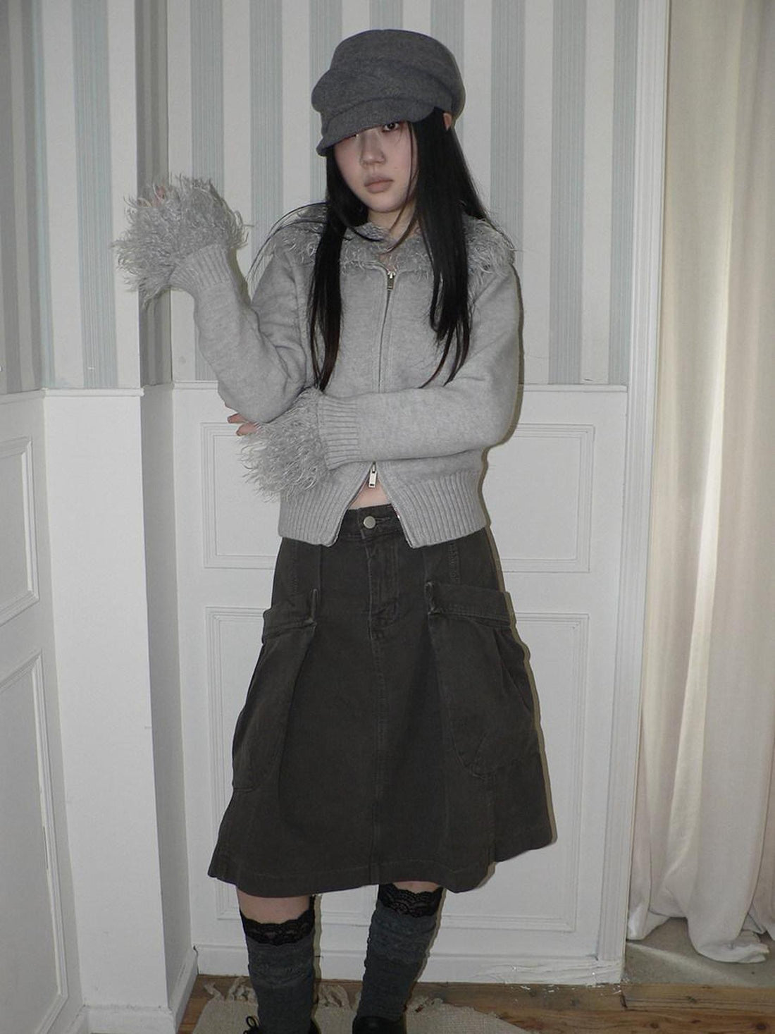 ang project Pleated Washed Distressed Pockets Vintage Women&