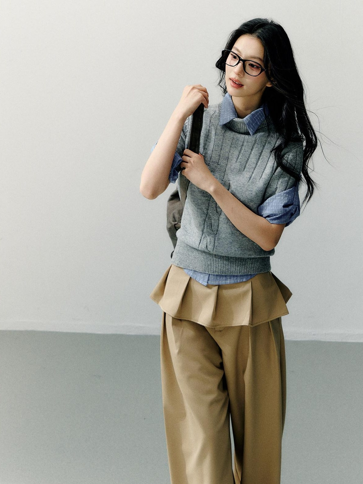 7Shiftin Detachable Lace Trim Natural Waist Casual Khaki Women Wide Leg Pants
