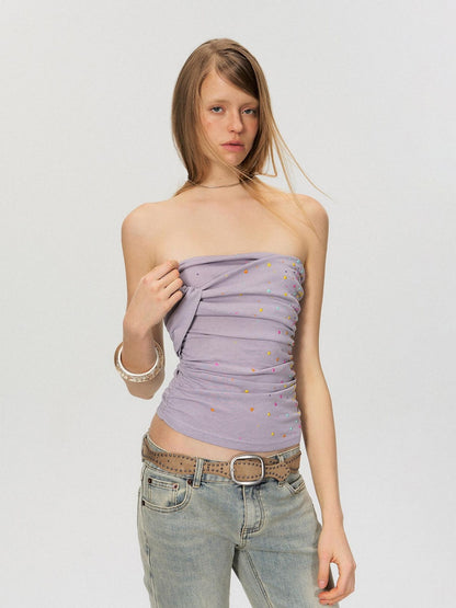 The NeverMore Original Paneled Slim Fit Cropped Casual Solid Color Dusty Pink Tube Tops