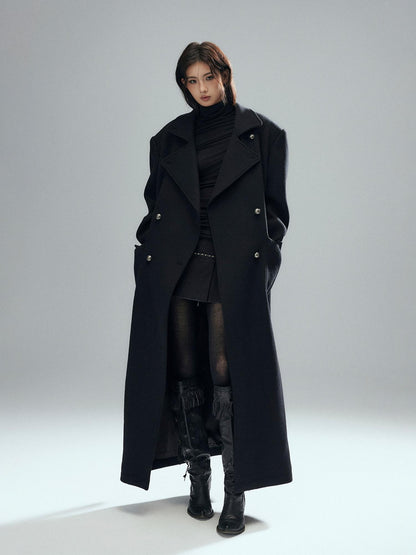 Low pixel Warm Wool Blend Street Oversized Double Breasted Notch Collar Black Wool Coats