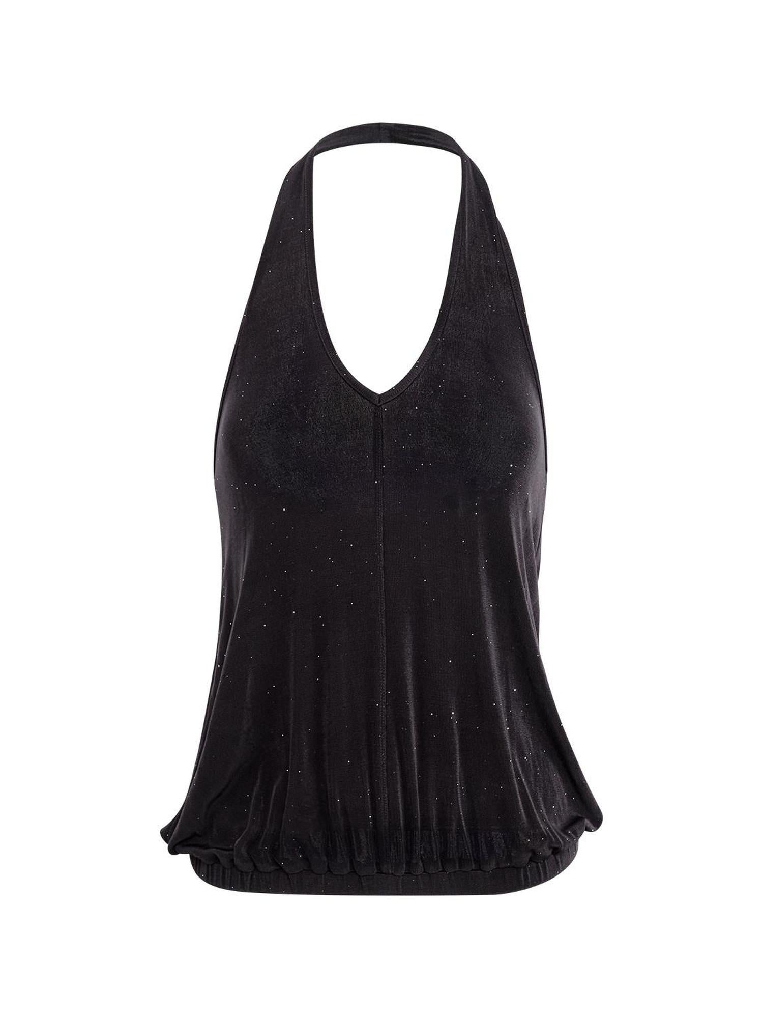 RUN TO THE FUTURE Shimmer Sequin Halter Cropped Unlined Solid Stretch Polyester Women Camisoles