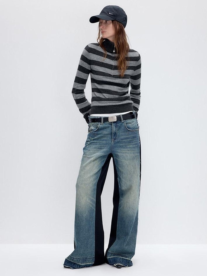 RUN TO THE FUTURE Vintage Slim Fit Wool Striped Pullover Office Commuter Women Sweaters
