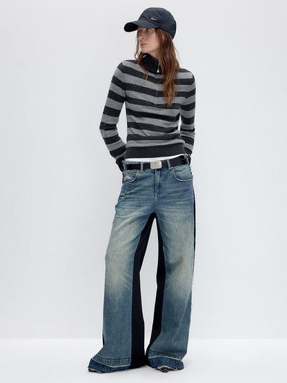 RUN TO THE FUTURE Vintage Slim Fit Wool Striped Pullover Office Commuter Women Sweaters