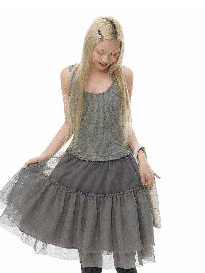 NAPSNAPS Tulle Spliced Knit Vest Women&
