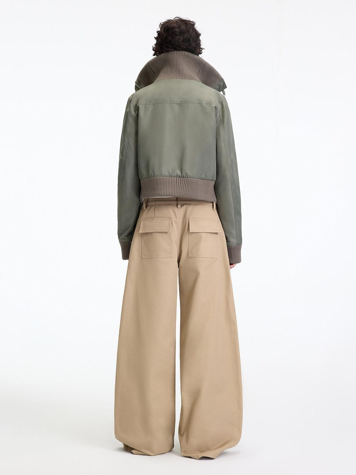 RUN TO THE FUTURE Leopard Patchwork Casual Loose Straight Leg Mid Rise Zip Fly Cotton Khaki Chinos