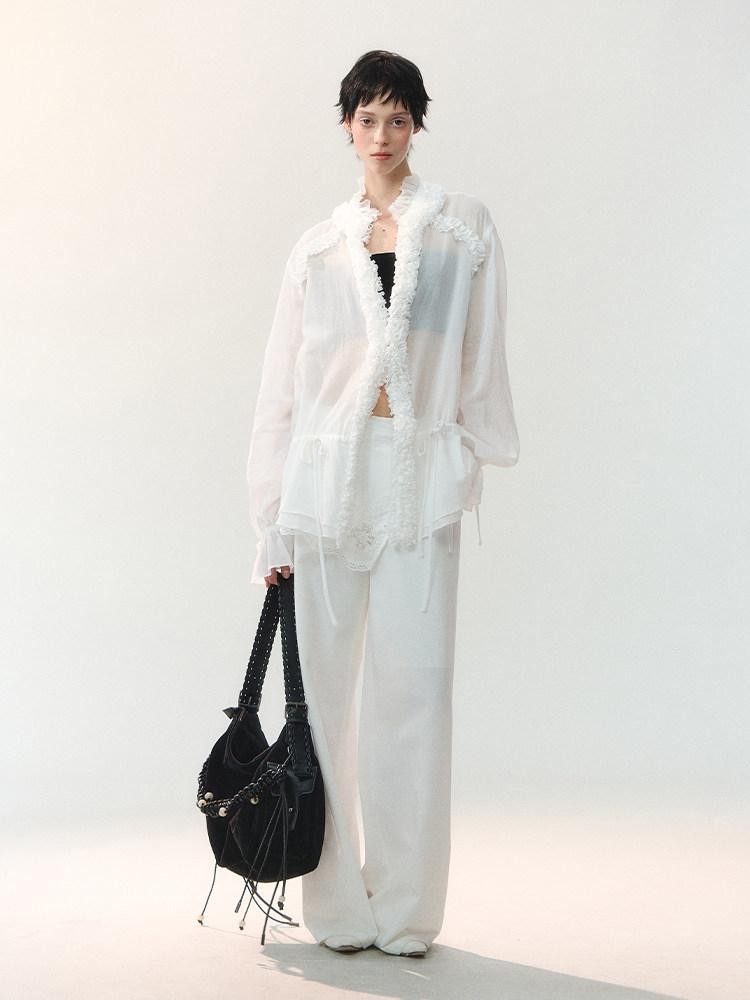AnnoMundi Mist White Pleated Drawstring Lace Women&