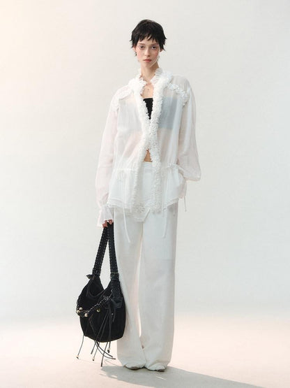 AnnoMundi Mist White Pleated Drawstring Lace Women&