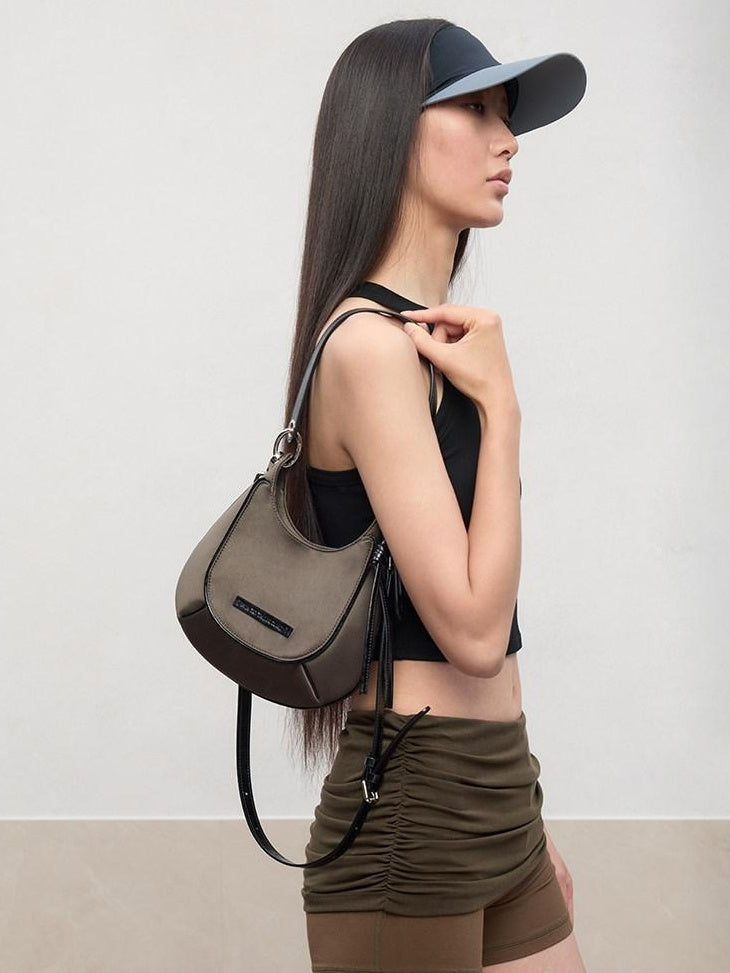 RUN TO THE FUTURE Stitch Detail Casual Twill Double Strap Unisex Dark Green Cross Body Bags