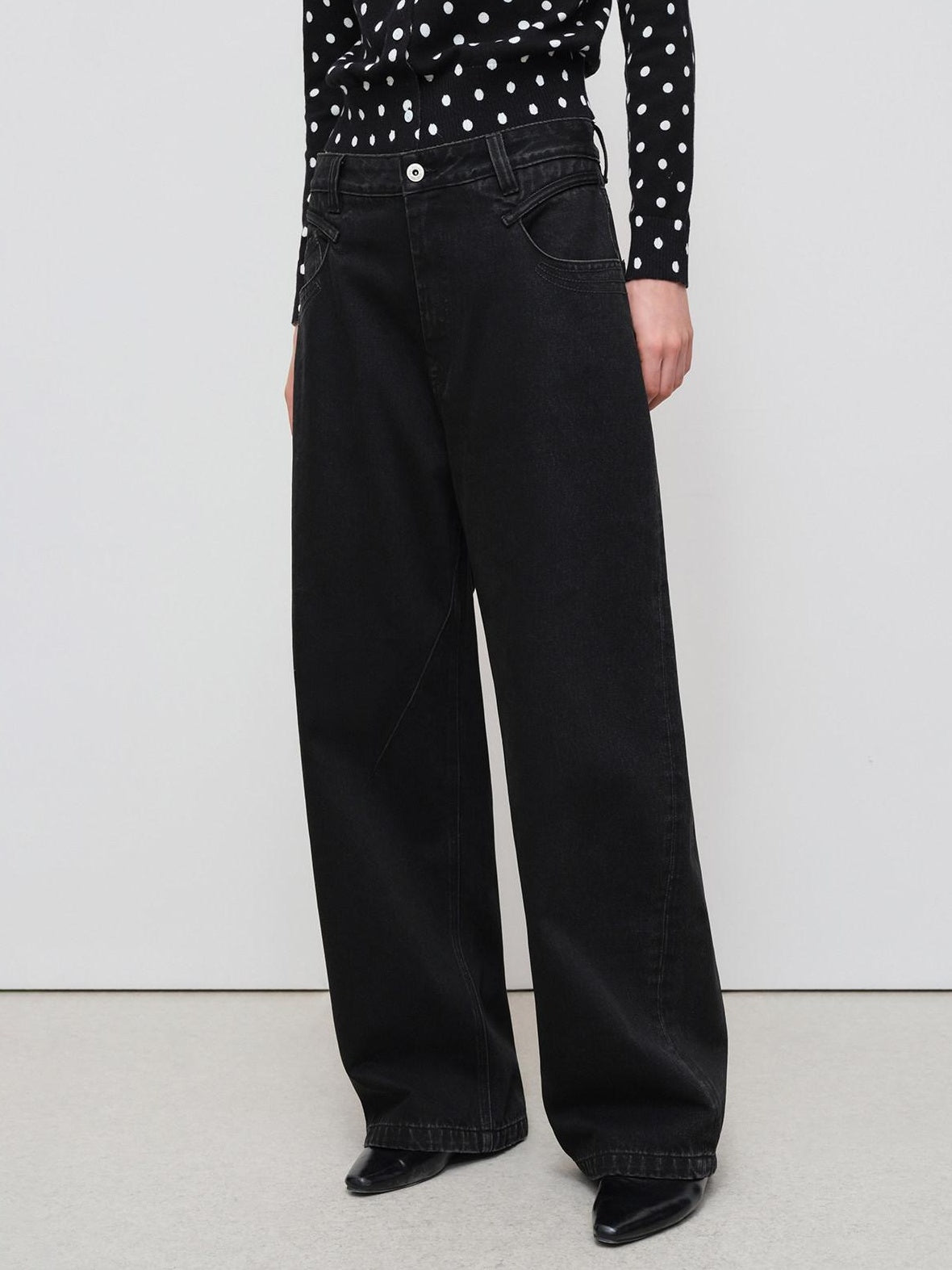 RUN TO THE FUTURE Distressed Washed Black Relaxed Fit Button Fly Mid Low Rise Women Wide-Leg Jeans