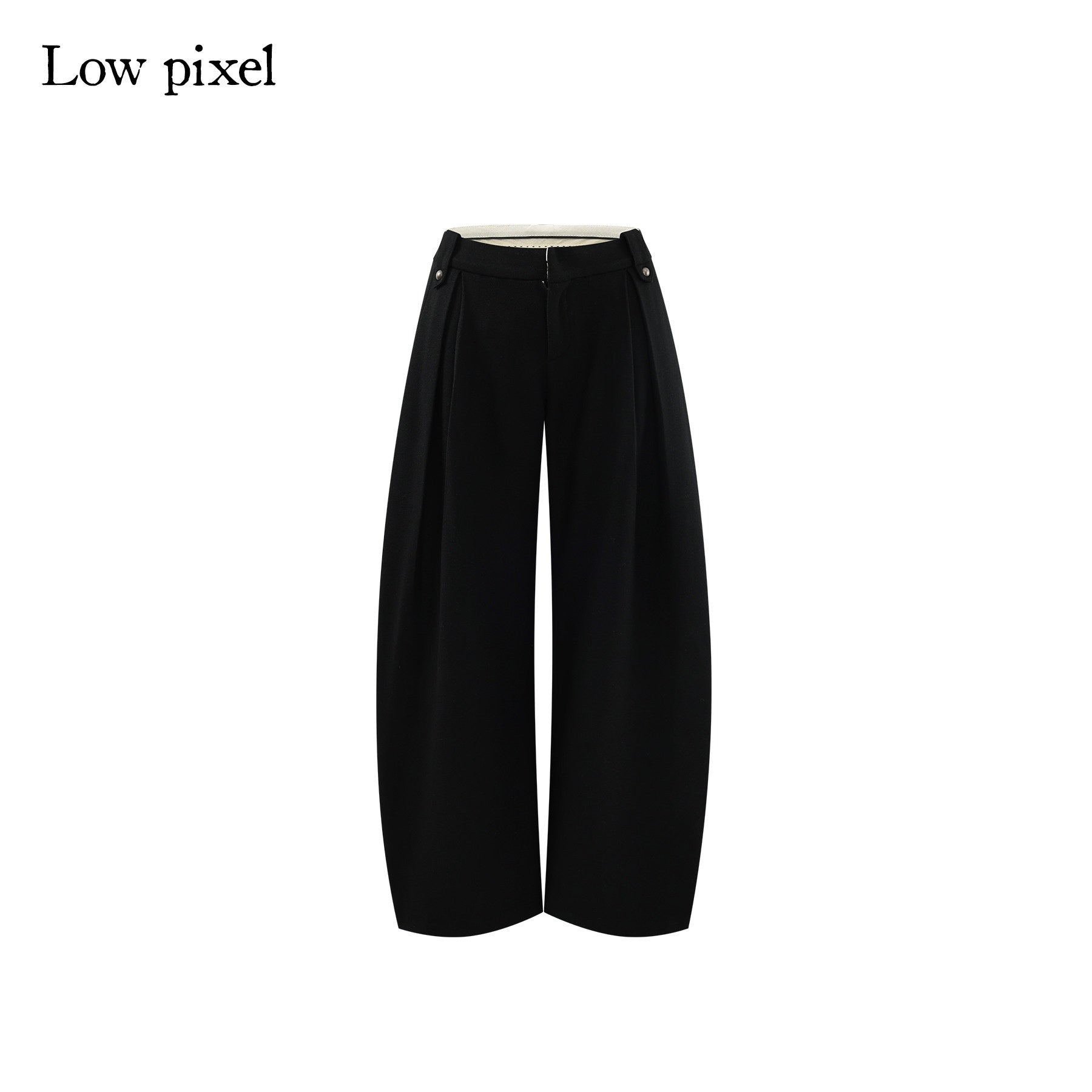 Low pixel Black Wool Blend Low Rise Zipper Casual Straight Hem Women Wide Leg Pants