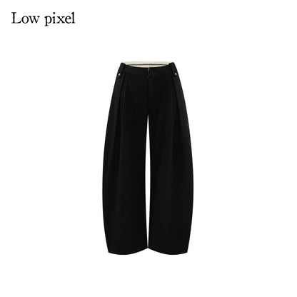 Low pixel Black Wool Blend Low Rise Zipper Casual Straight Hem Women Wide Leg Pants