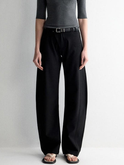 RUN TO THE FUTURE Soft Stretch Low Rise Minimal Loose Curved Tapered Women Classic Black Chinos