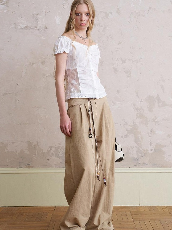 DIDDI MODA White Lace Top Petal Hem Skirt Women&