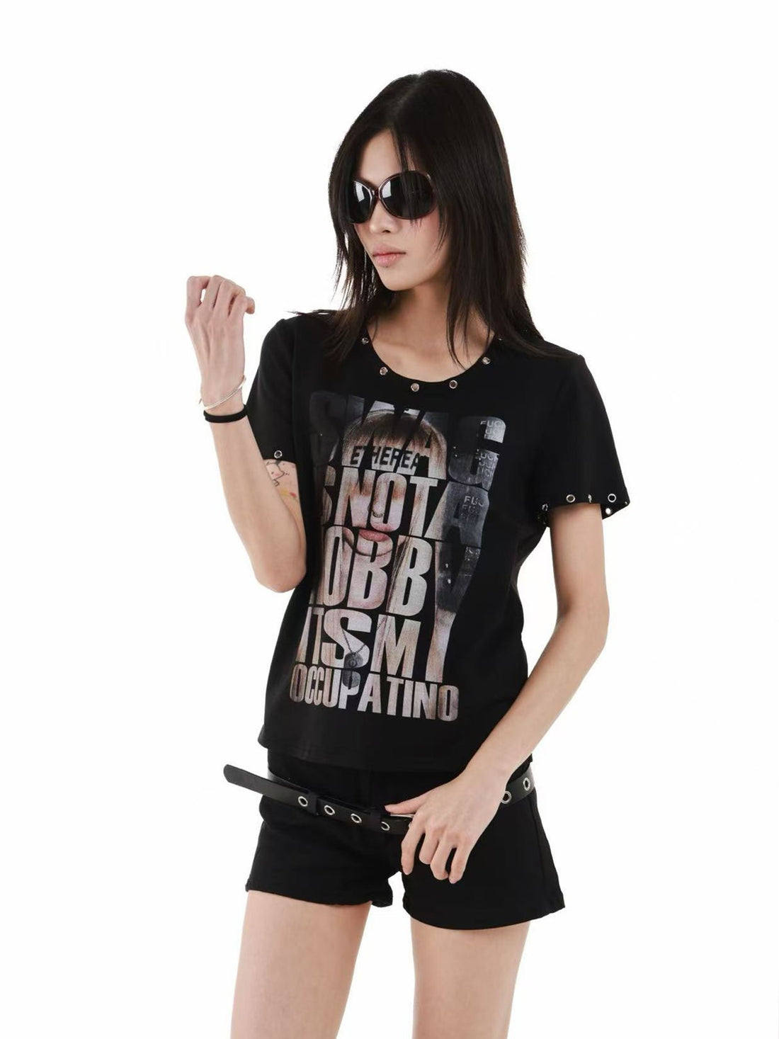 DETW onLine Digital Portrait Letter Print Metal Eyelet Women&