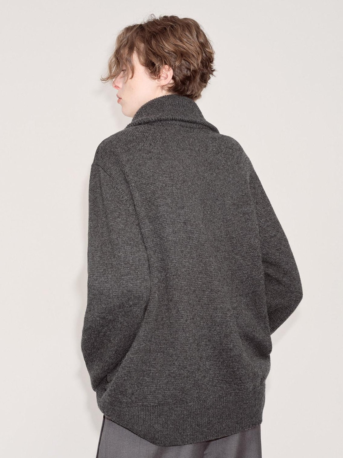 RUN TO THE FUTURE Cozy High Collar Loose Single Button Office Women Paris Grey Cardigan Overcoats