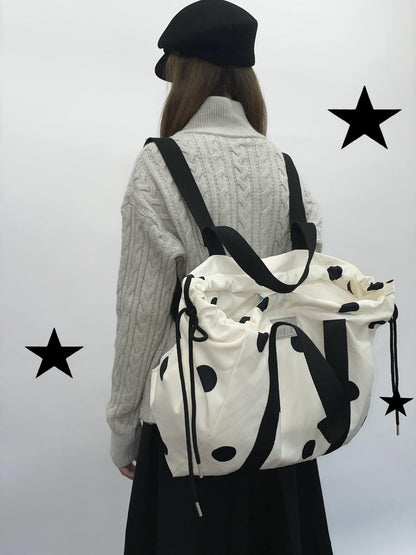 takeabreak Black White Polka Dot 26L Multi Carry Dual Zipper Tote Women&