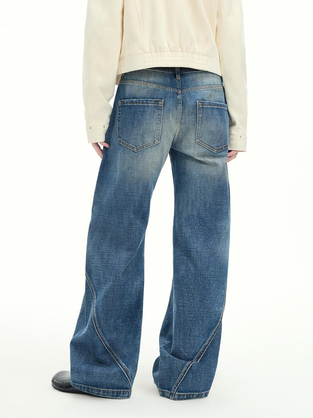 RUN TO THE FUTURE Vintage Washed Low Rise Cotton Boxy Women Zip Fly Nostalgic Blue Straight Jeans
