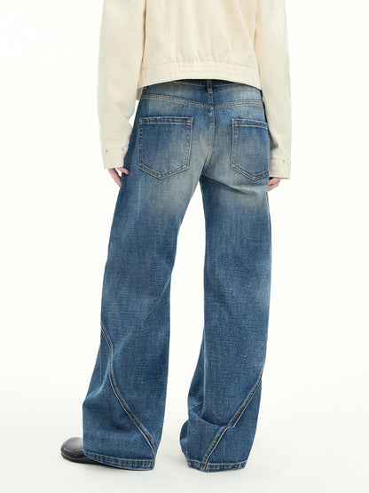RUN TO THE FUTURE Vintage Washed Low Rise Cotton Boxy Women Zip Fly Nostalgic Blue Straight Jeans