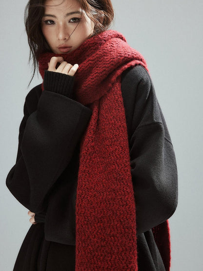 Low pixel Cozy Acrylic Wool Blend Korean Style Unisex Long Solid Red Decorative Scarves
