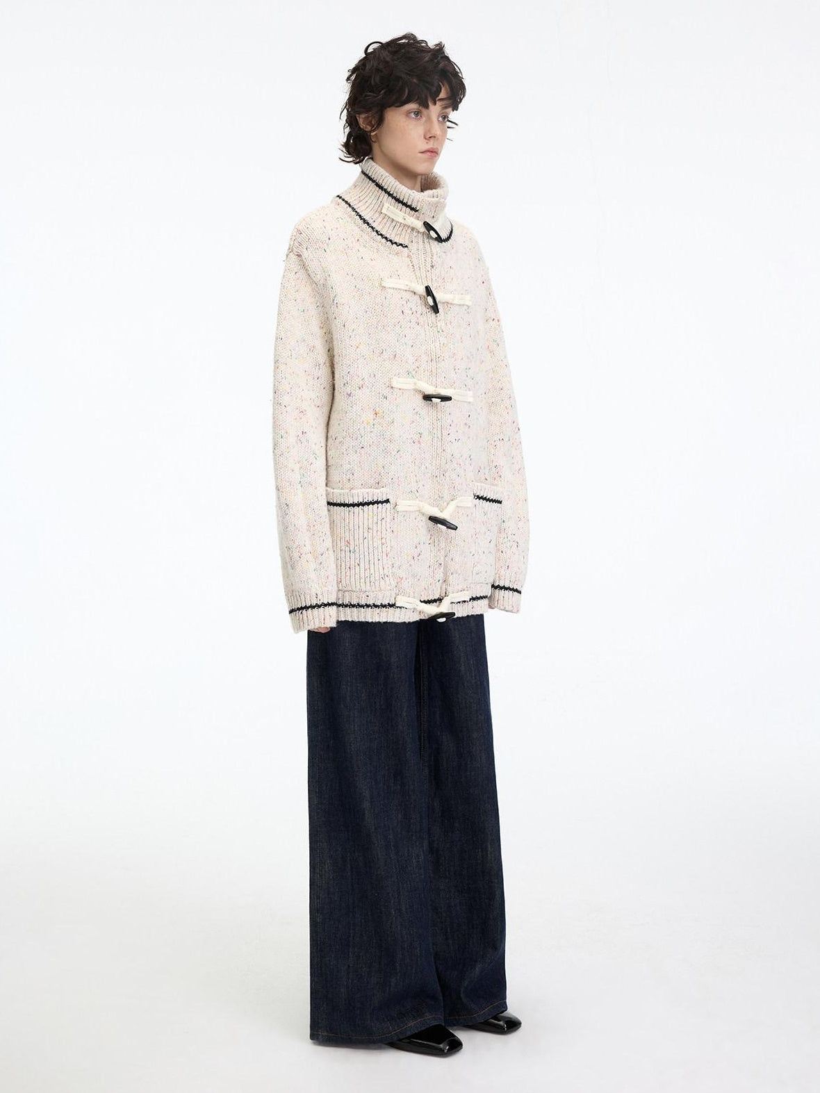 RUN TO THE FUTURE Viscose Wool Blend Button Cardigan Stand Collar Loose Fit Women Apricot Sweaters