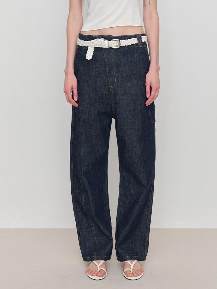 RUN TO THE FUTURE Durable Low Rise Loose Fit Casual Solid Dark Denim No Stretch Straight Jeans