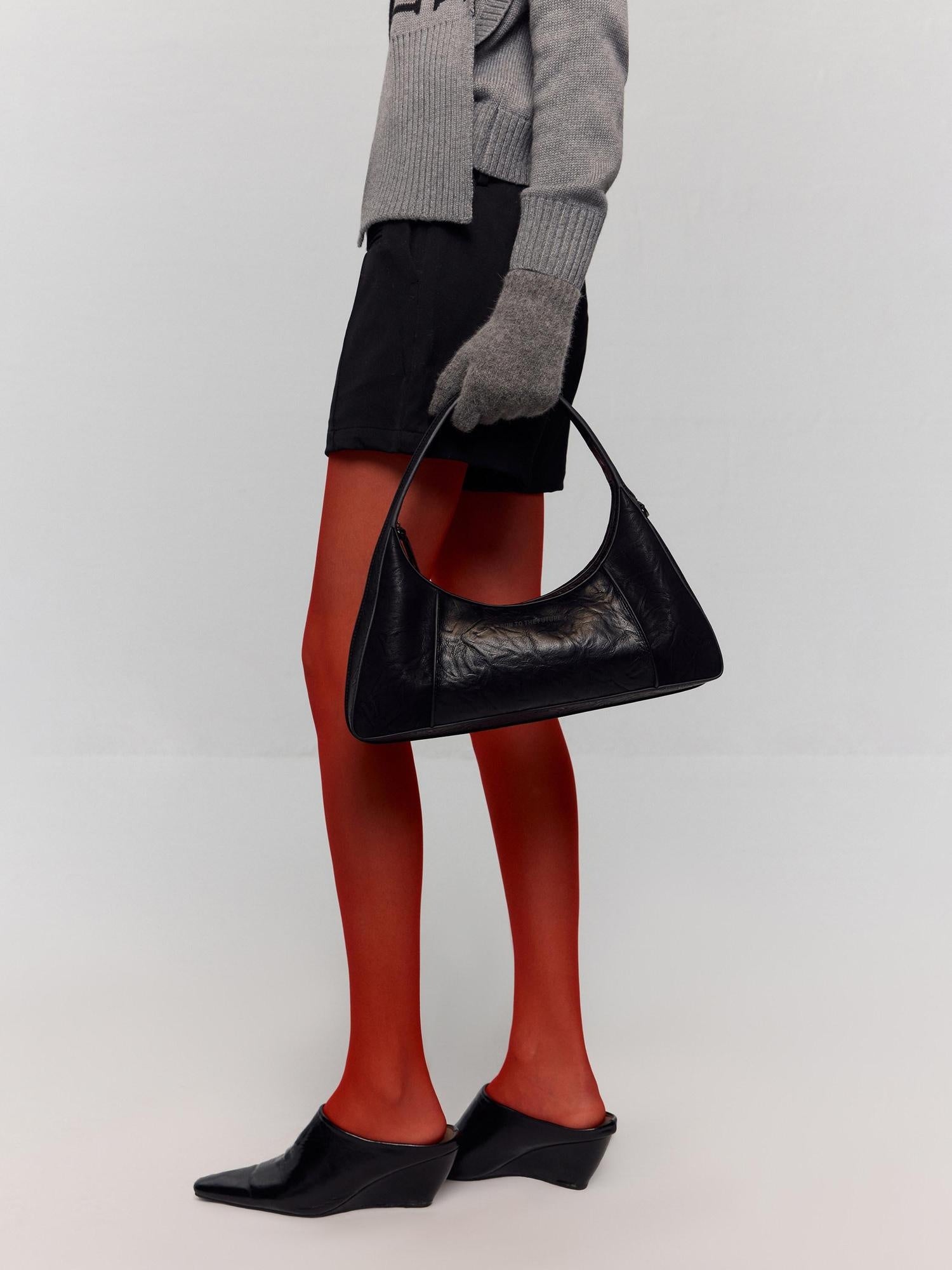 RUN TO THE FUTURE Waxed Leather Soft Handle Vintage Topstitch Medium Zipper Daily Handbags