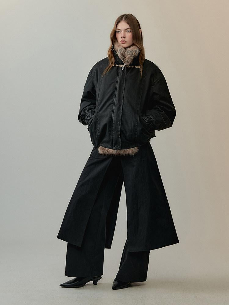 AnnoMundi Thick Warm Polyester Minimalist Commuter Straight Fit Black Puffer Jackets