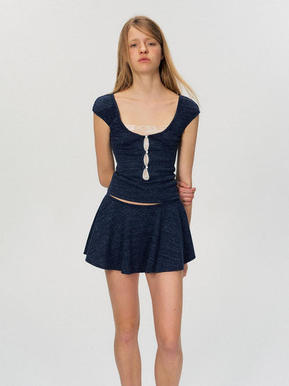 The NeverMore Two Piece Pullover Top And Skirt Women White Navy Short Sleeve T-Shirts