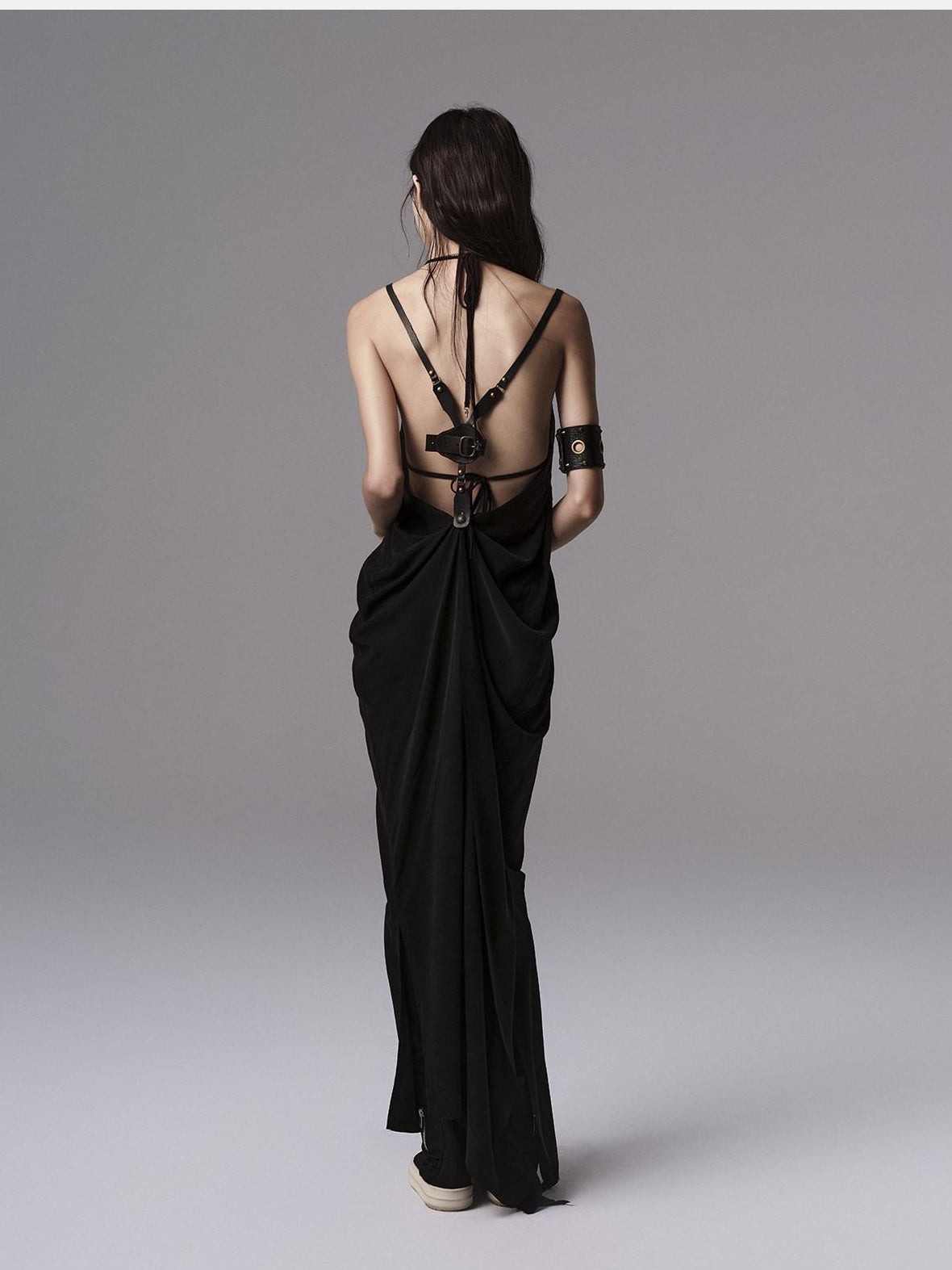 Low pixel Pure Cupro Slim Fit Dark Gothic Vneck Camisole Women Black Zip Back Maxi Dresses