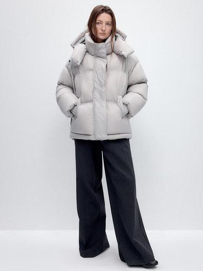 RUN TO THE FUTURE 90 White Duck Down Loose Fit Detachable Hood Midlength Pocket Down Jackets