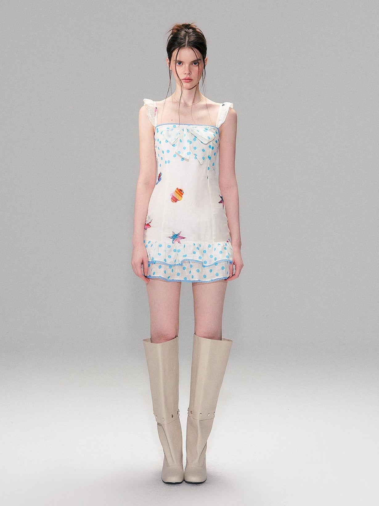 The NeverMore Linen Tie Waist Square Neck Aline Slim Ladies Printed Mini Dresses