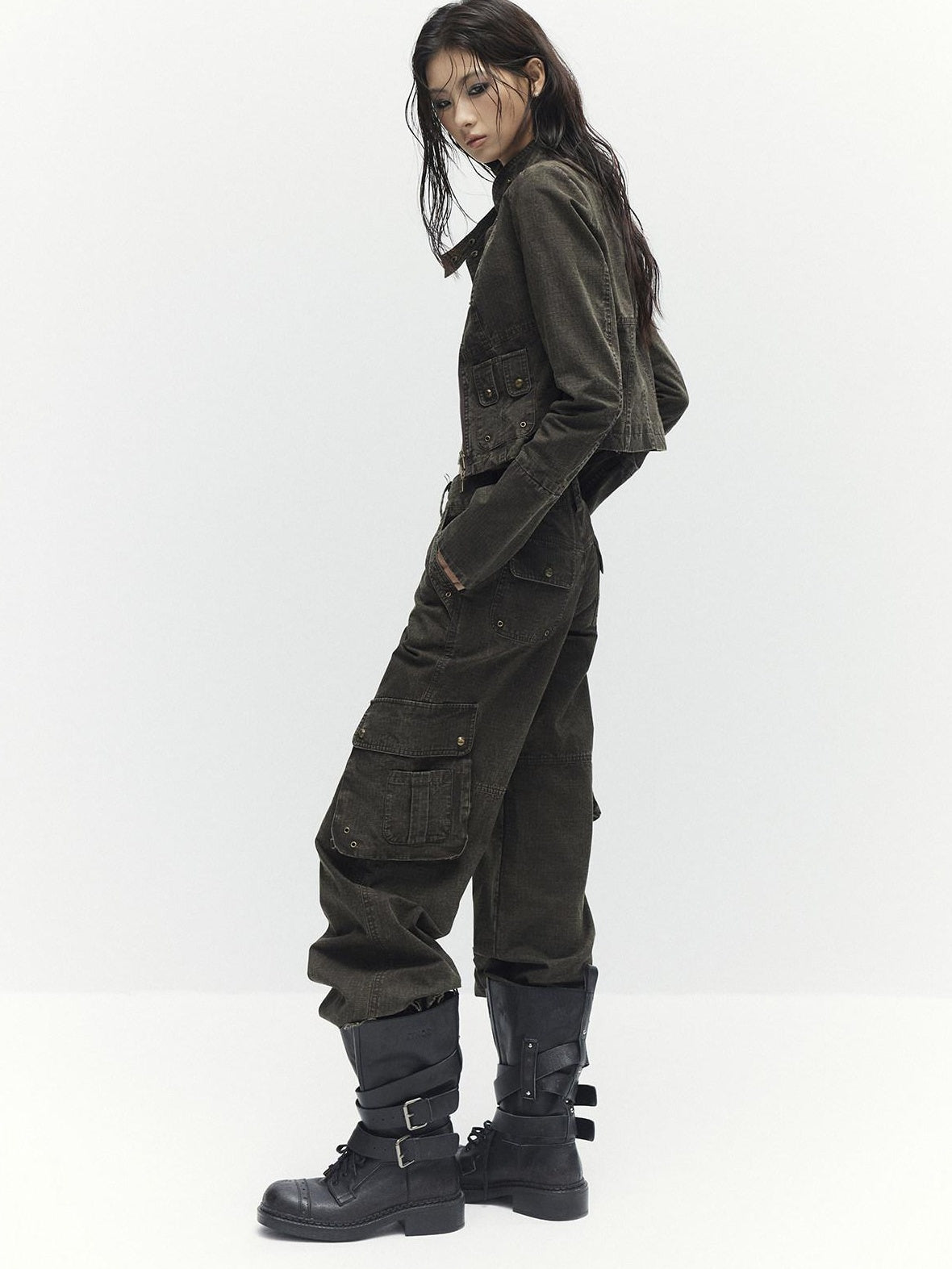 Low pixel High Waist 100 Percent Cotton Vintage Slim Fit Women Coffee Brown Straight Pants