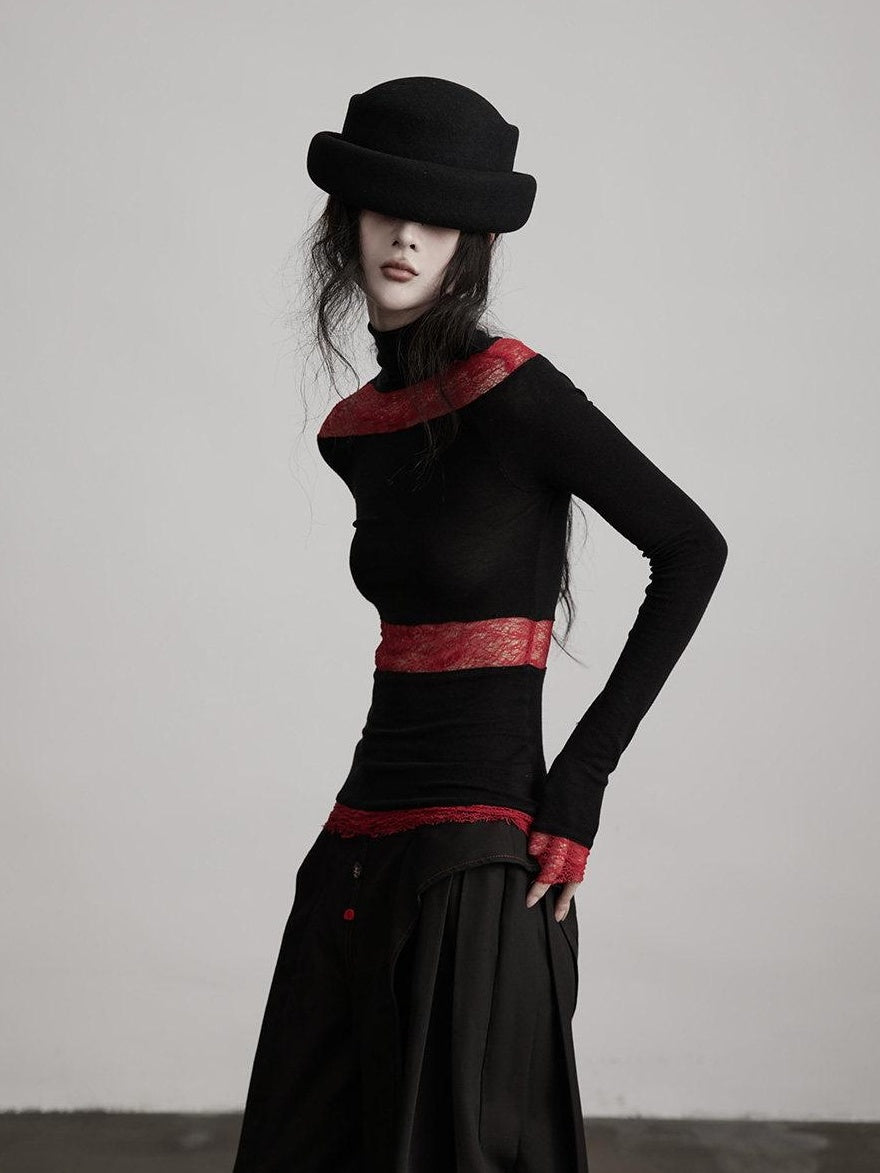 INDULGE Soft Lyocell Wool Blend High Neck Slim Fit Women Patchwork Long Sleeve T-Shirts