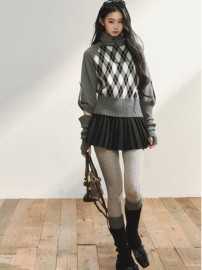 7Shiftin Cozy Vintage Slim Fit Turtleneck Pullover Women Plaid Knitwear Tops Sweaters