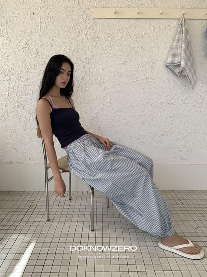 DKZ OFFICIAL Blue White Striped Relaxed Tapered Women&