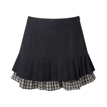 NAPSNAPS_Navy_Plaid_Patchwork_Doll_Collar_Faux_Two_Piece_Women&