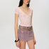 The NeverMore Soft Lyocell Printed V-neck Slim Fit Pink Women Cropped Basic Crop Tops