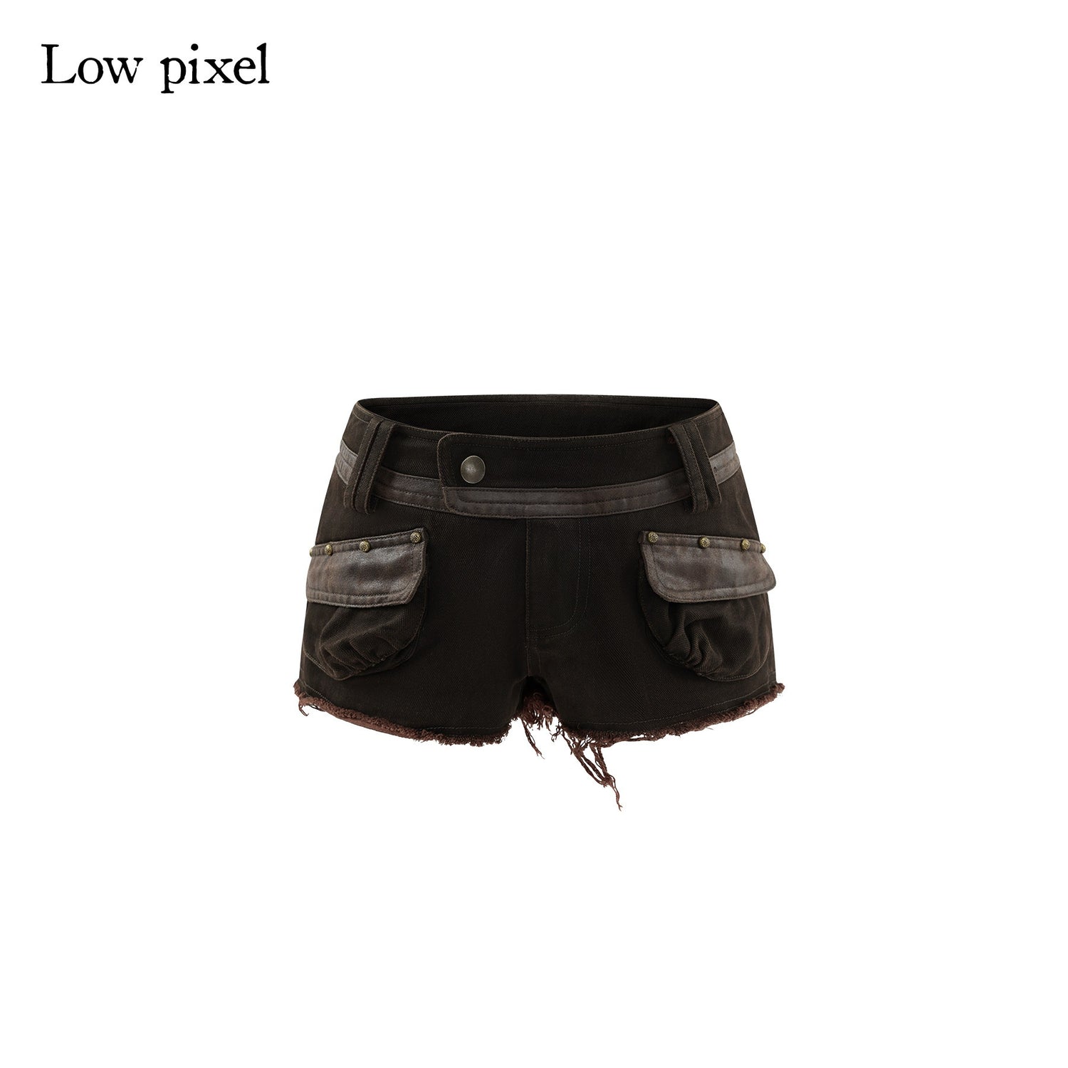 Low_pixel_Low_Rise_Khaki_Patchwork_Dark_Aesthetic_Slim_Fit_Cotton_Zip_Fly_Mini_Shorts_MISSTT