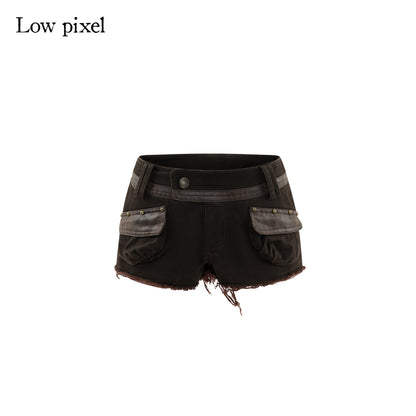 Low_pixel_Low_Rise_Khaki_Patchwork_Dark_Aesthetic_Slim_Fit_Cotton_Zip_Fly_Mini_Shorts_MISSTT