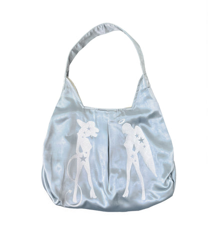 takeabreak Light Blue Silky Satin Tote Print Women&