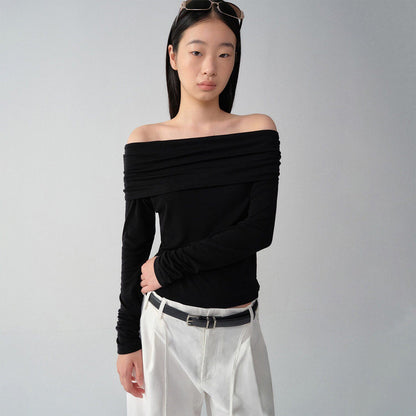 RUN TO THE FUTURE Lyocell Wool Blend Casual Slim Fit Black Women Knit Long Sleeve T-Shirts
