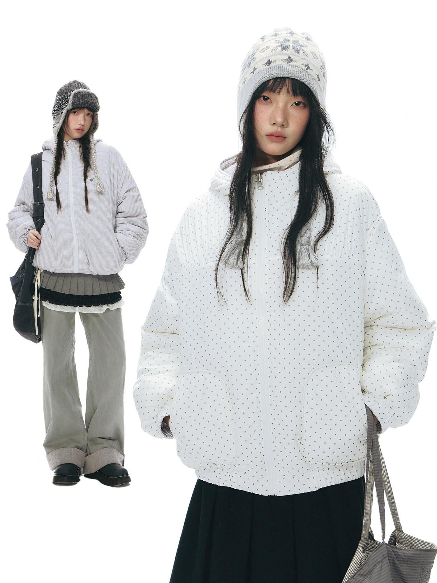 NAPSNAPS Polka Dot Reversible Hooded Printed Women&