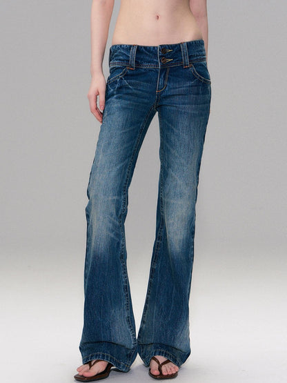 The NeverMore Slight Stretch Low Rise Slim Cotton Casual Women Deep Blue Straight Leg Jeans
