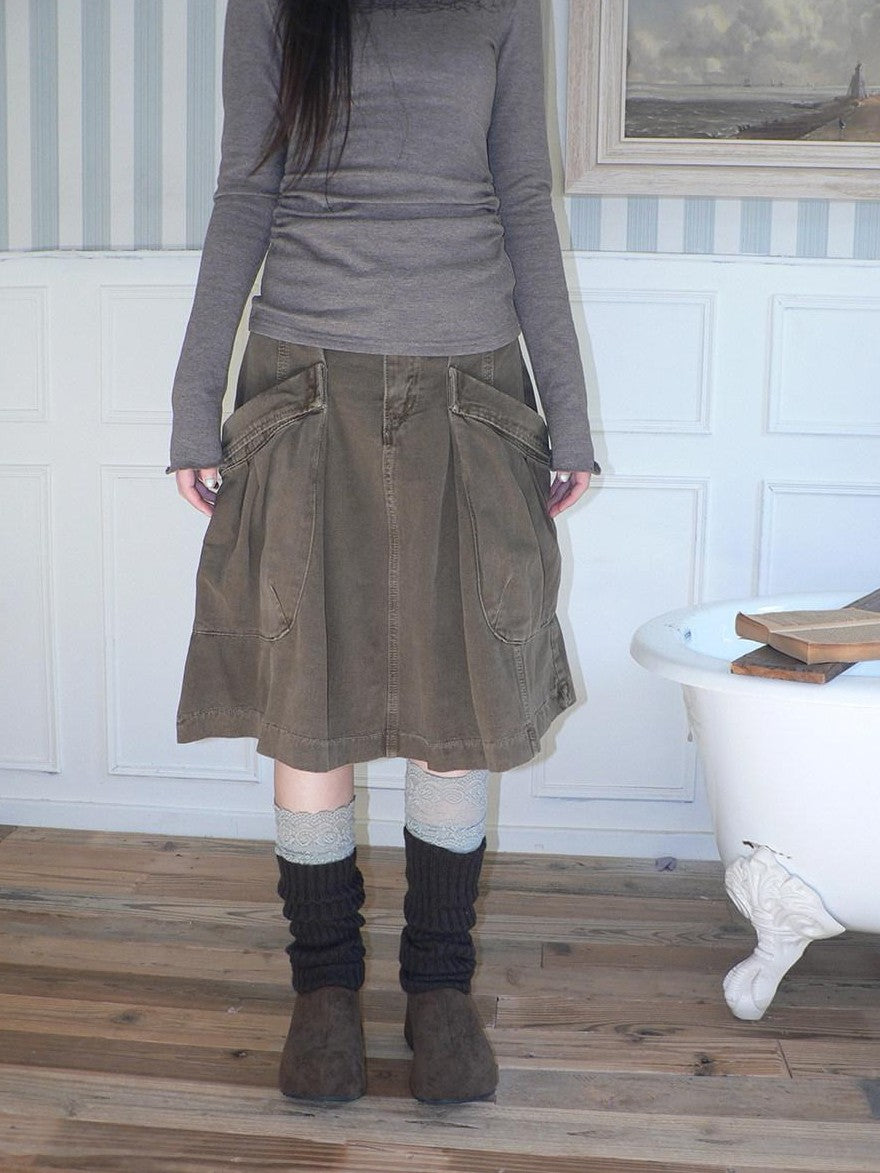 ang project Pleated Washed Distressed Pockets Vintage Women&