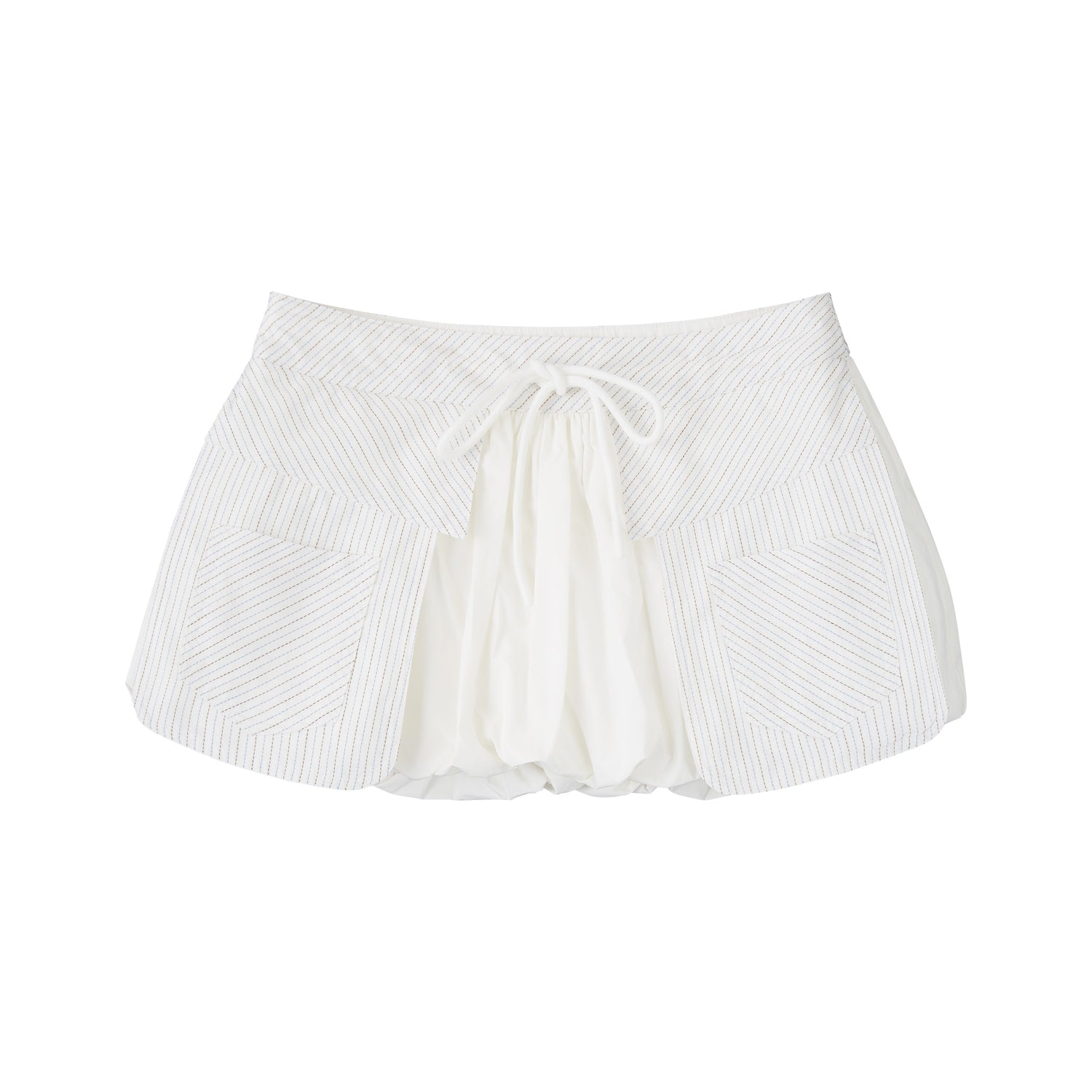 RUN TO THE FUTURE Original Minimal Cotton Lantern Low Waist Tie Pockets Women Short Trousers