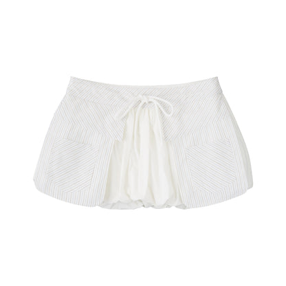RUN TO THE FUTURE Original Minimal Cotton Lantern Low Waist Tie Pockets Women Short Trousers