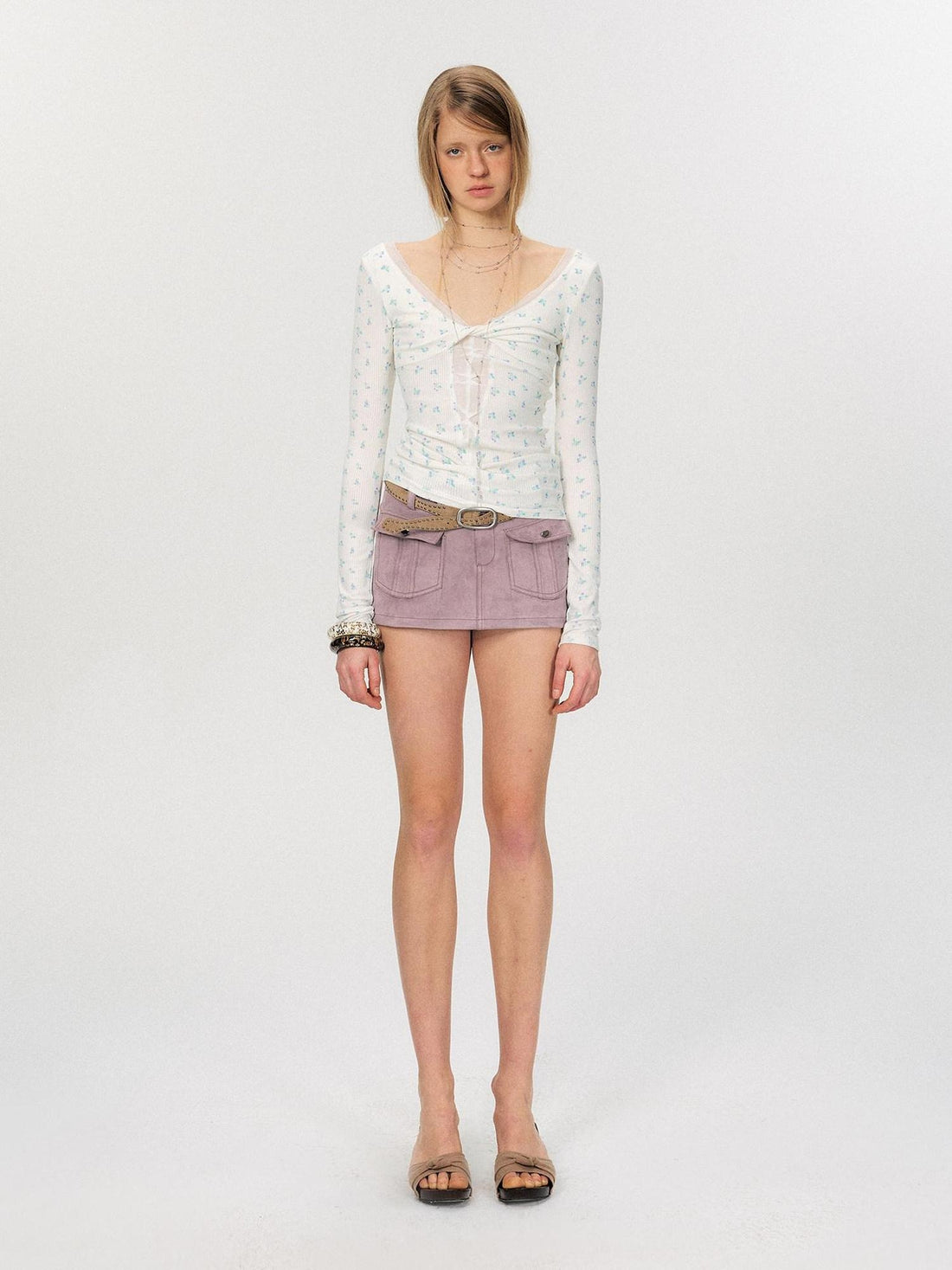The NeverMore Sexy Mesh Floral Spliced Fitted Womens Stretch Long Sleeve Crop Tops